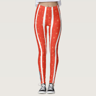 Center Ring: Red and White Star-Striped Leggings