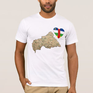 Centrafrique Flaggen-Herz und Karten-T - Shirt