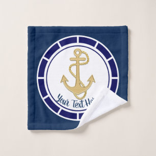 Central Golden Anchor Navy Blue Nautic Badhandtuch Set