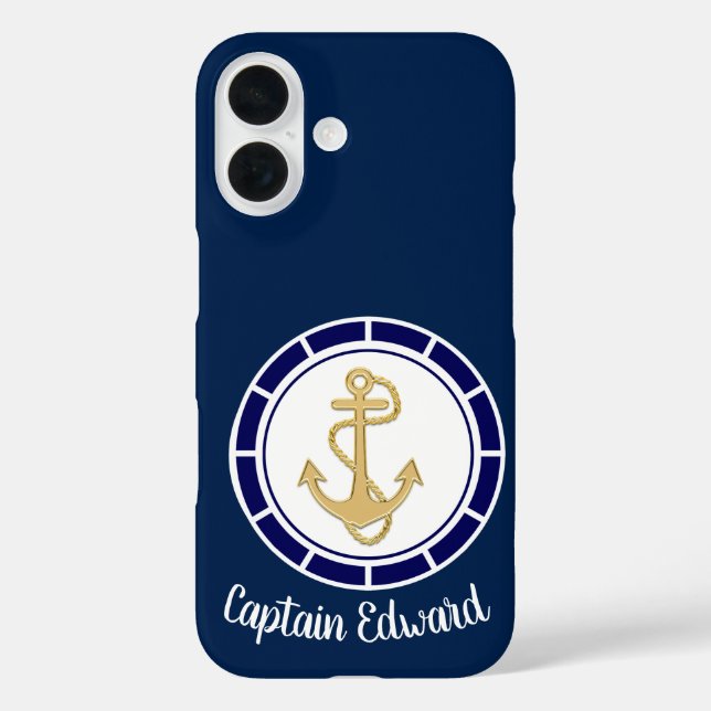 Central Golden Anchor Navy Blue Nautic Case-Mate iPhone Hülle (Rückseite)