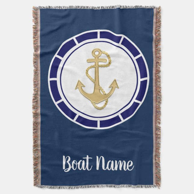 Central Golden Anchor Navy Blue Nautic Decke (Vorderseite Vertikal)