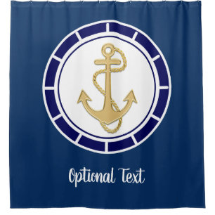 Central Golden Anchor Navy Blue Nautic Duschvorhang