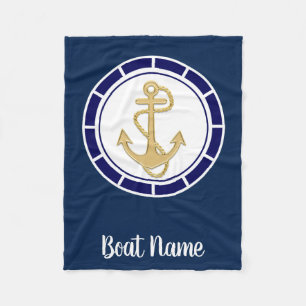 Central Golden Anchor Navy Blue Nautic Fleecedecke