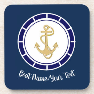 Central Golden Anchor Navy Blue Nautic Getränkeuntersetzer
