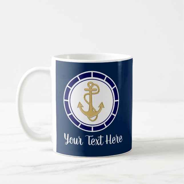 Central Golden Anchor Navy Blue Nautic Kaffeetasse (Links)