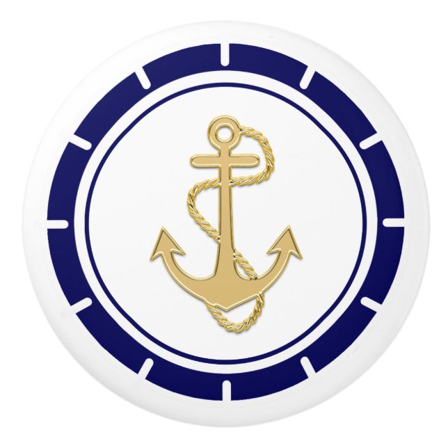 Central Golden Anchor Navy Blue Nautic Keramikknauf (Vorderseite)