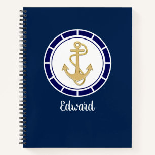 Central Golden Anchor Navy Blue Nautic Notizbuch