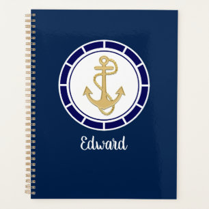 Central Golden Anchor Navy Blue Nautic Planer