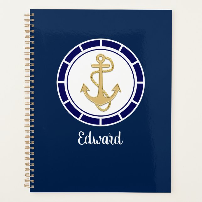 Central Golden Anchor Navy Blue Nautic Planer (Vorderseite)