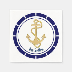 Central Golden Anchor Navy Blue Nautic Serviette