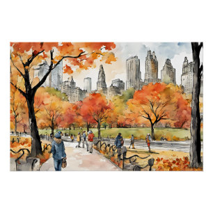Central Park, Aquarellfarben, KI generiert, Poster