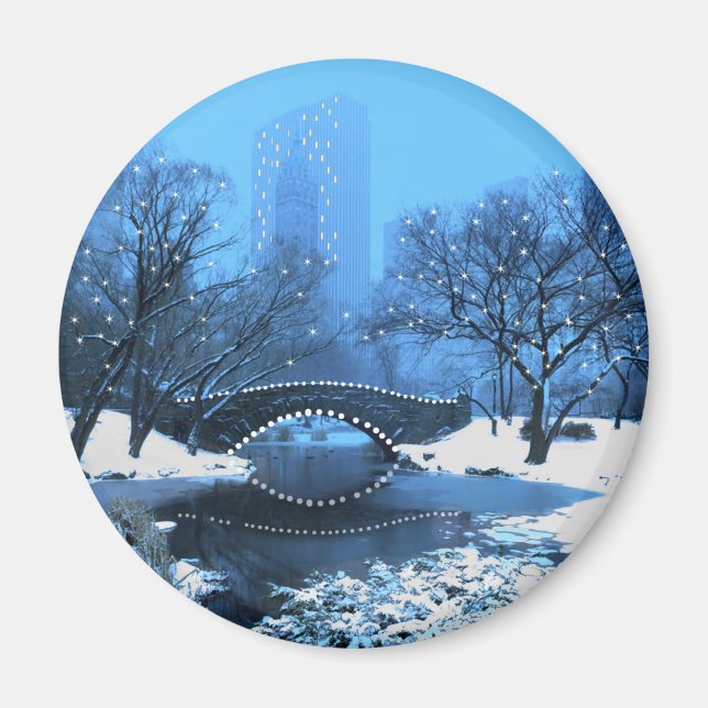 Central Park Bridge bei Twilight im Schnee Magnet (Vorne)