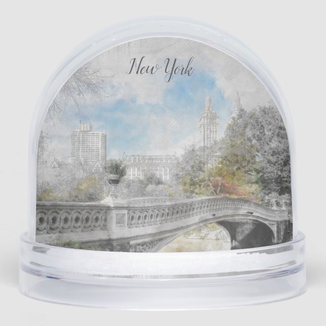 Central Park Bridge NYC Snow Globe – Watercolor Schneekugeln (Vorderseite)
