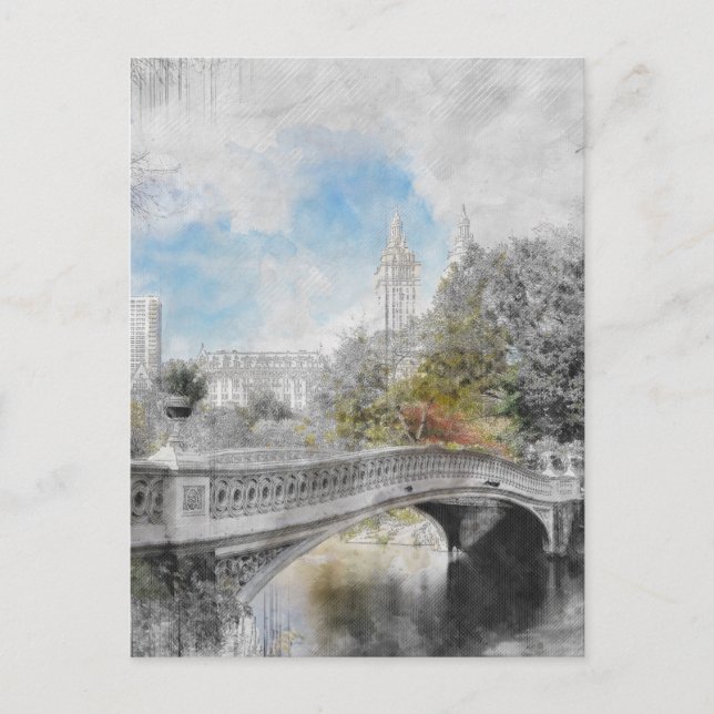 Central Park Bridge Postcard - Watercolor New York Postkarte (Vorderseite)