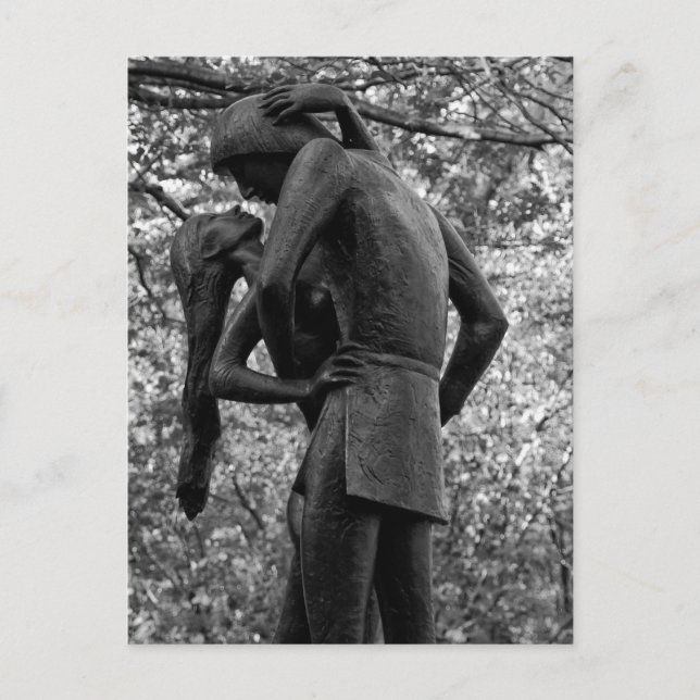 Central Park Herbst: Romeo & Julia Statue 01 B&W Postkarte (Vorderseite)