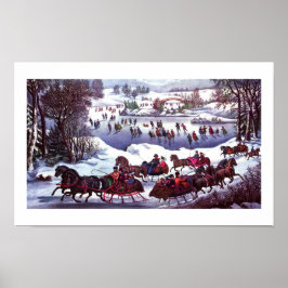 Central Park in Winter Vintag Lithograph Poster