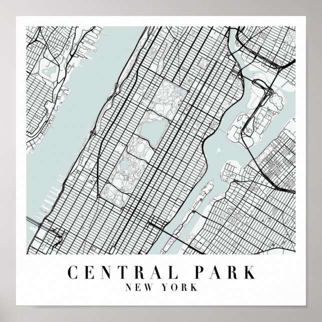 Central Park New York Blue Water Street Karte Poster (Vorne)