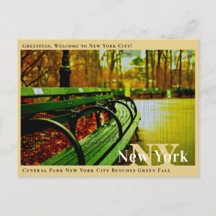 Central Park New York City Bänke Grün Herbst Postkarte