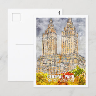 Central Park New York USA Reiseort Wasserfarbe Postkarte