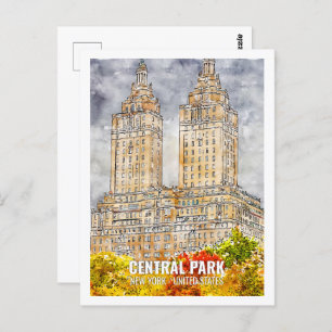 Central Park New York USA Travel Place Watercolor Postkarte