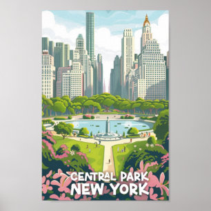 Central Park New York USA Vintage Travel Place Poster
