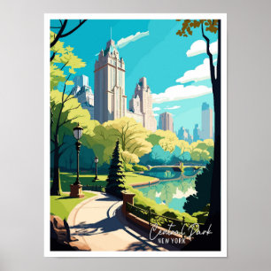 Central Park New York Vintage Illustration Poster