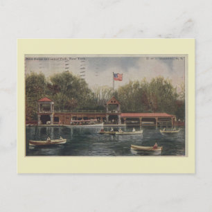 Central Park NY, Boat House, Vintag Postkarte