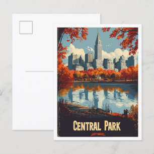 Central Park NYC USA Vintag Illustration Travel Postkarte