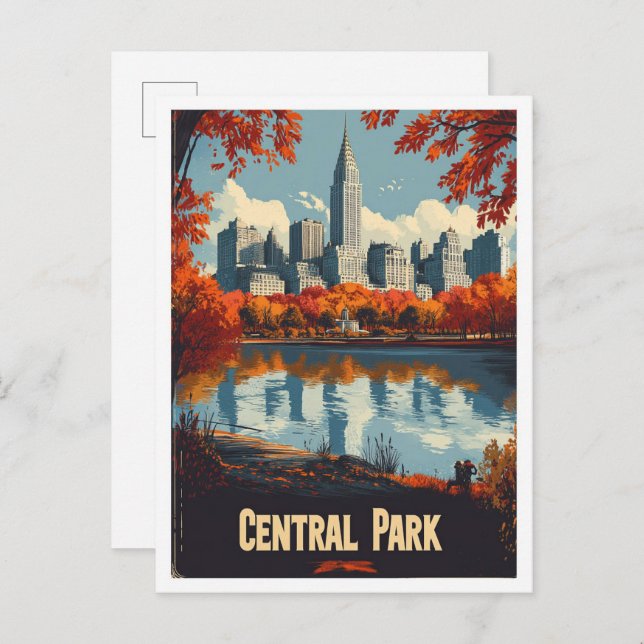 Central Park NYC USA Vintag Illustration Travel Postkarte (Vorne/Hinten)