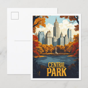 Central Park NYC USA Vintag Illustration Travel Postkarte