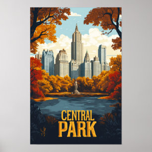 Central Park NYC USA Vintage Illustration Reise Poster