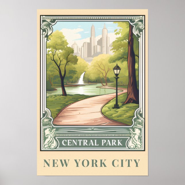 Central Park NYC Vintage Reise Kunst Poster (Vorne)
