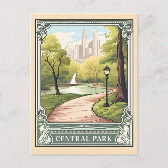 Central Park NYC Vintage Travel Art Postkarte (Vorderseite)