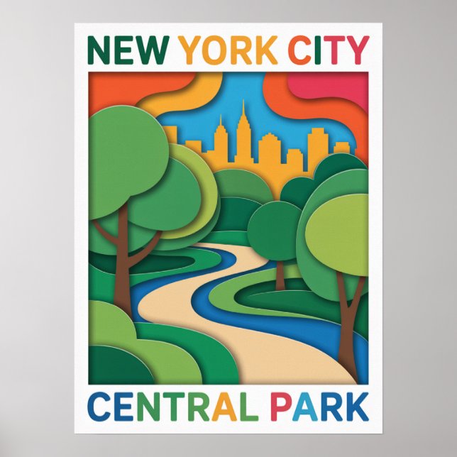 Central Park Paper Cut Sonnenuntergang Poster (Vorne)
