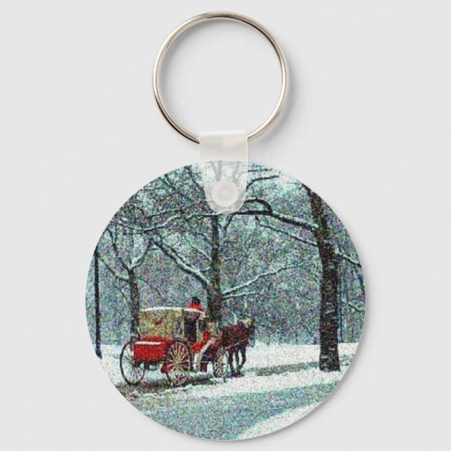 Central Park Snowy Carriage Schlüsselanhänger (Vorderseite)