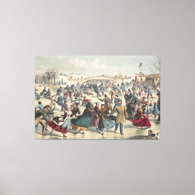 Central Park, Winter. Der Skaten-Teich New York Leinwanddruck (Vorderseite)