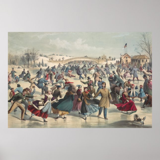 Central Park, Winter. Der Skaten-Teich New York Poster (Vorne)