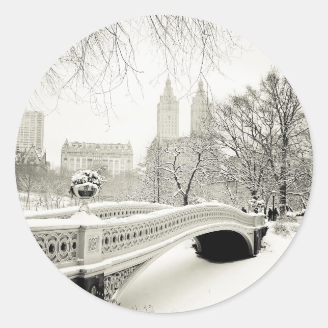 Central Park Winter - Snow on Bow Bridge Runder Aufkleber (Vorderseite)