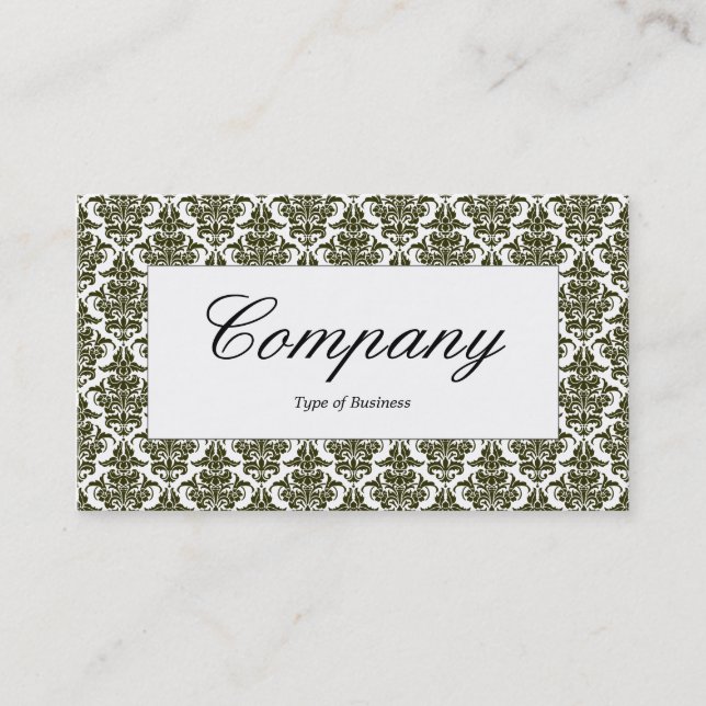 Centre Label - Dark Olive Damask Visitenkarte (Vorderseite)