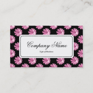 Centre Label v5 - Daisies - Pink on Black Visitenkarte