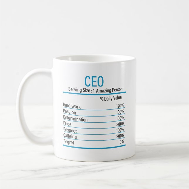 CEO Nutrition Facts, Nutrition Facts, CEO Kaffeetasse (Links)