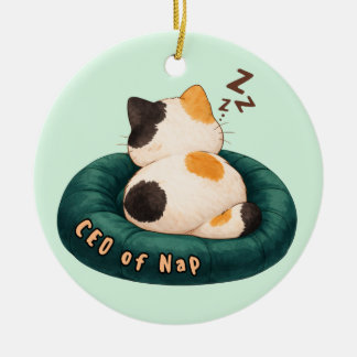 "CEO of Nap" Cat Sleeping on The Couch Keramik Ornament