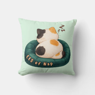 "CEO von Nap" Katze schläft auf dem Sofa Kissen