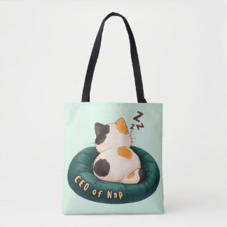 "CEO von Nap" Katze schläft auf dem Sofa Tote Bag