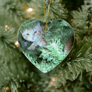 Ceramic Cat in the Tree Christmas Heart Ornament
