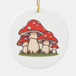 Ceramic Circle Ornament (Cute Mushrooms)
