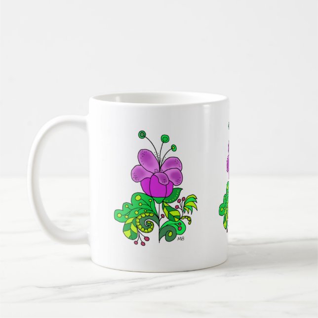 Ceramic Mug Whimsical Purple Flower Kaffeetasse (Links)
