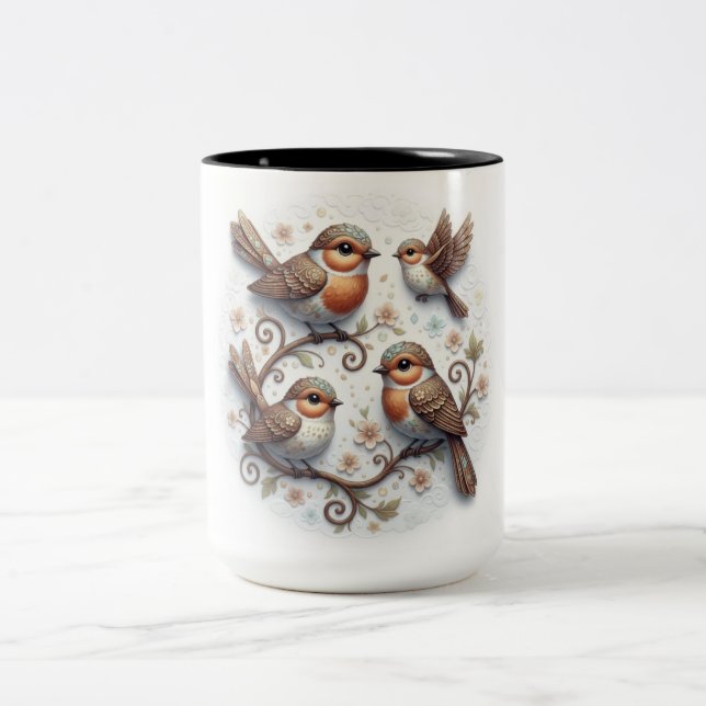 Ceramic Mug With Birds Zweifarbige Tasse (Mittel)