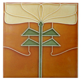 Ceramic Tile - Art Nouveau Yellow Flower Orange Fliese