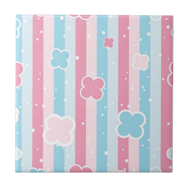 Ceramic Tile  Blue Pastel Stripe  Fliese (Vorderseite)